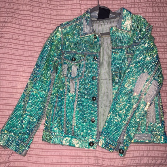 SEQUIN EMBROIDERED DENIM JACKET DEMI X FREE PEOPLE - Picture 4 of 8